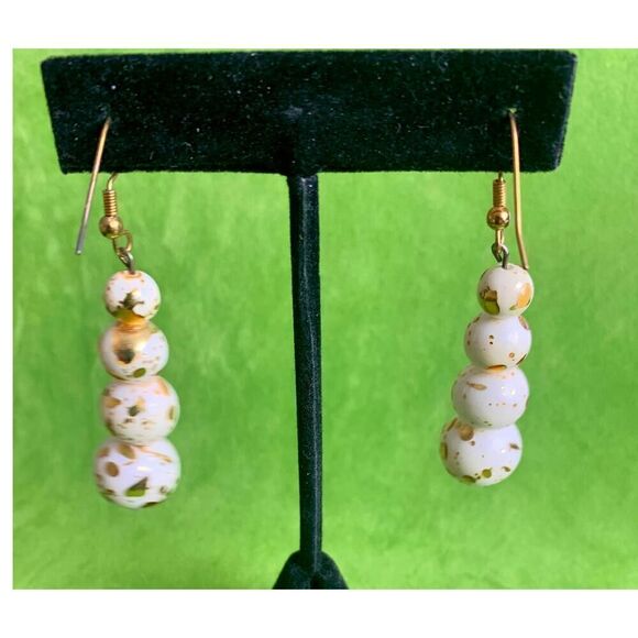 Vintage Gold freckled Snowball Dangle Earrings, Unmarked - Picture 2 of 2